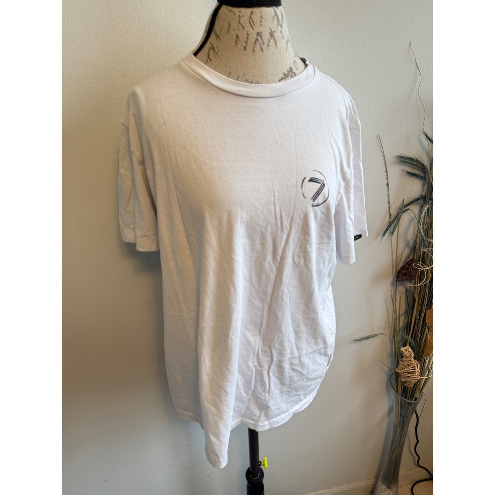 7 For All‎ Mankind Womens White Graphic Logo T-Shirt Short Sleeve Crew Neck L